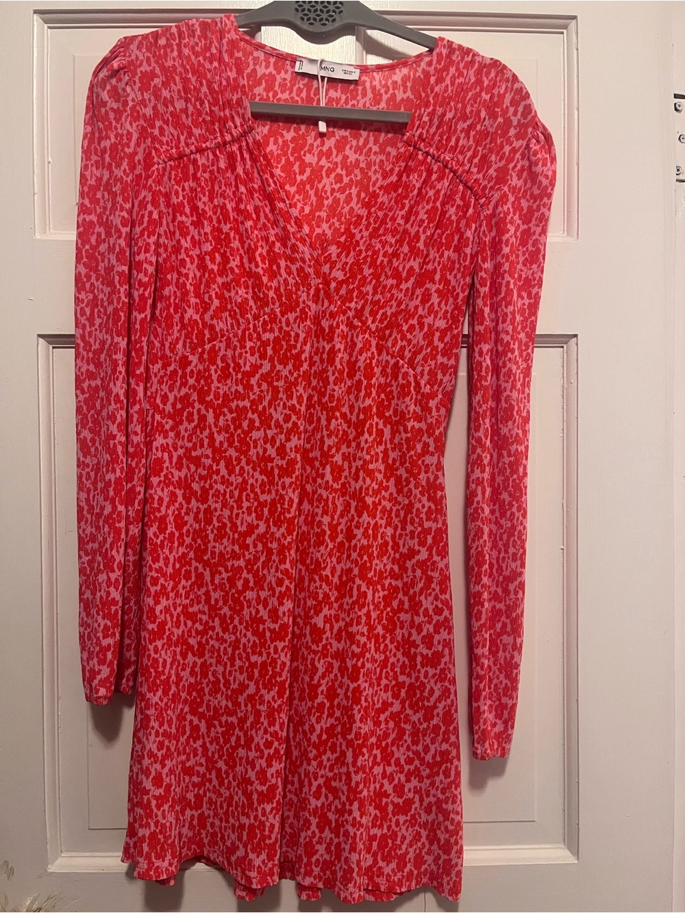 Mango Red Printed V‑Neck Midi Dress